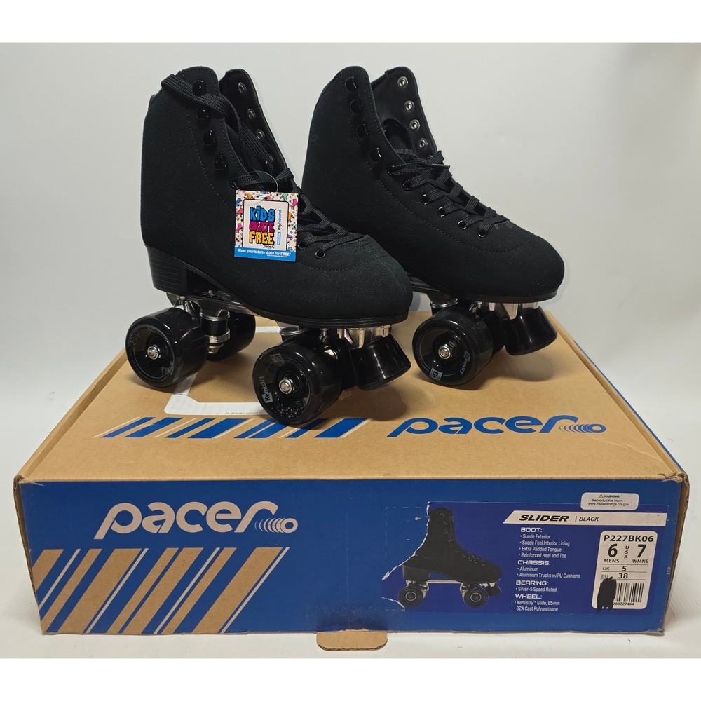 Pacer Slider Black Suede Quad Roller Skates Mens 6/Womens 7 Kemistry Wheels OB